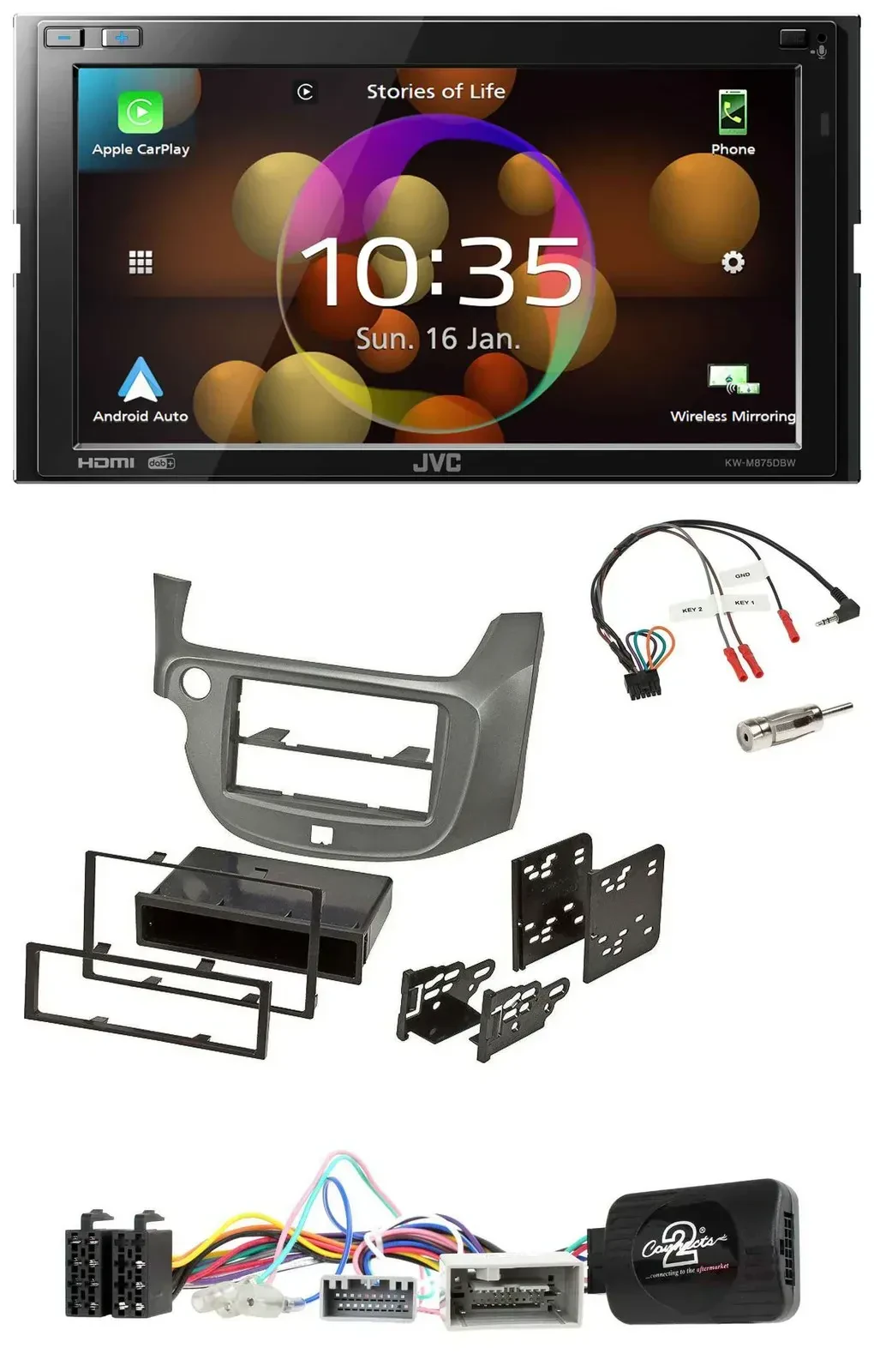 JVC DAB Lenkrad 2DIN Bluetooth USB Autoradio für Honda Jazz ab 2014 silber