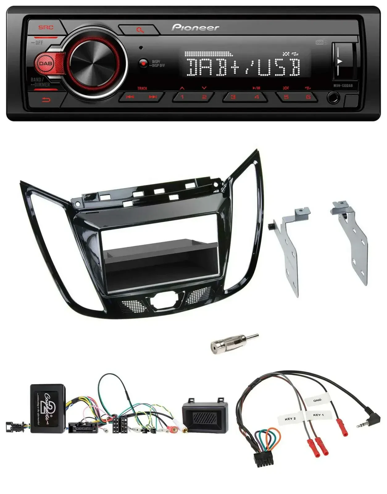 Автомагнитола Pioneer 1-DIN DAB USB для Ford C-Max/Kuga, поддержка кнопок на руле, черный (piano black)