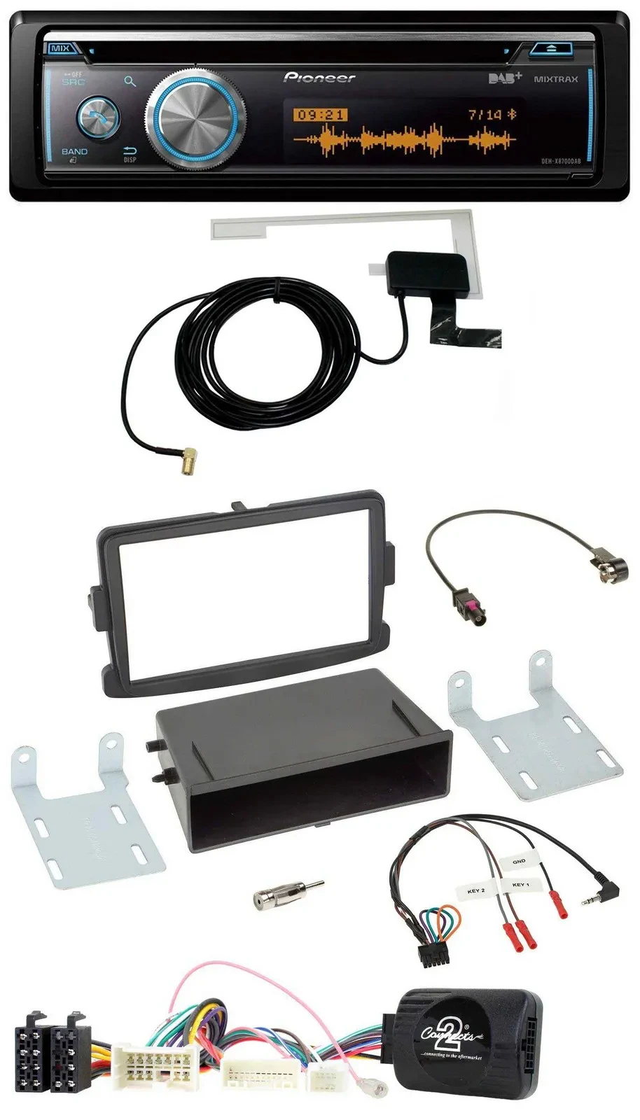 Автомагнитола Pioneer Bluetooth, DAB, USB, CD, совместима с кнопками на руле, для Dacia Logan/Sandero (с 2012)