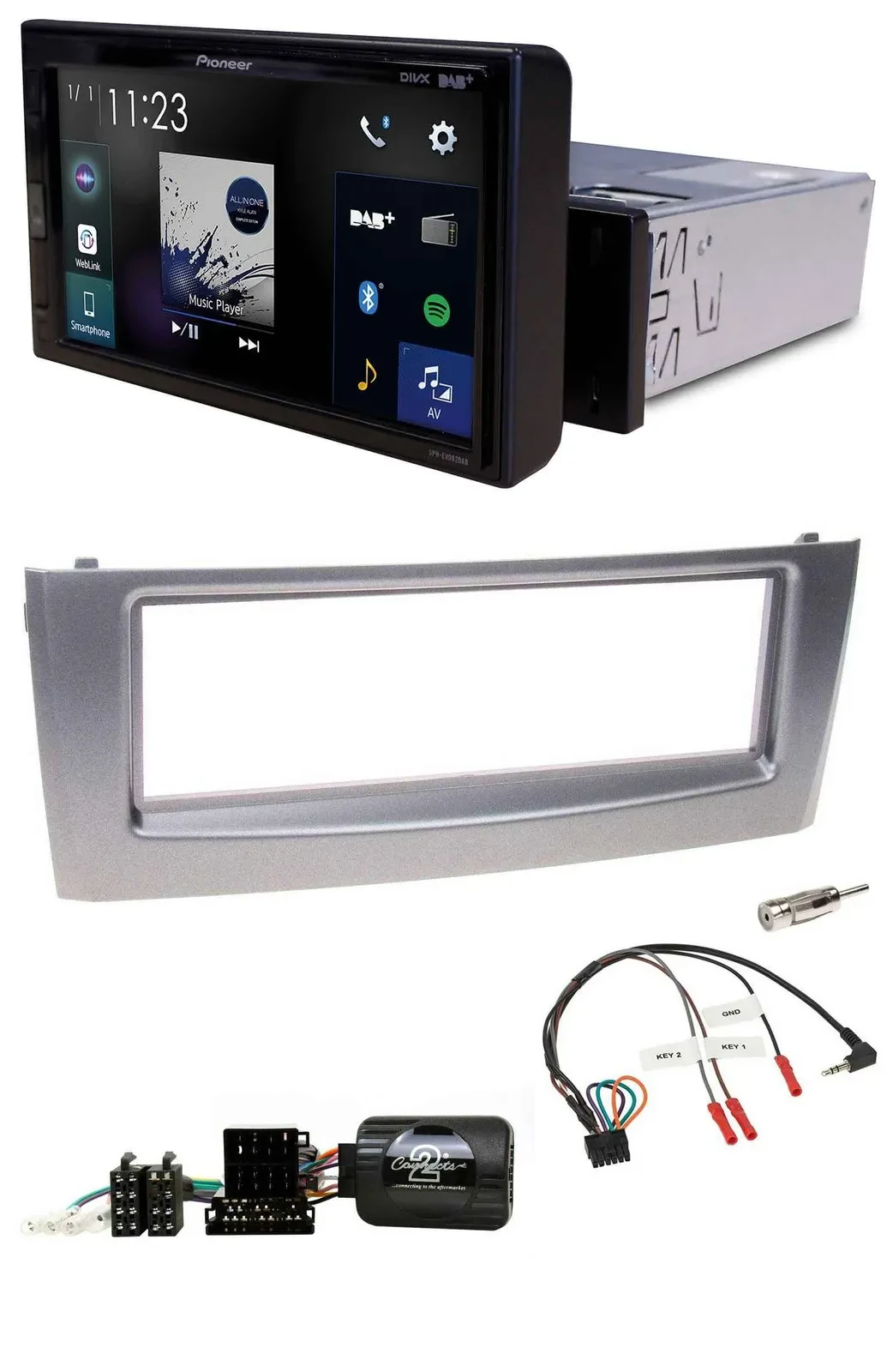 Pioneer DAB Lenkrad Bluetooth USB Autoradio für Fiat Grande Punto 2006-2010 grau