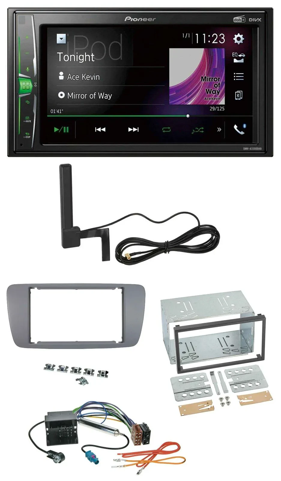 Pioneer MP3 DAB AUX 2DIN Bluetooth Autoradio für Seat Ibiza ab 08 conemaragrau