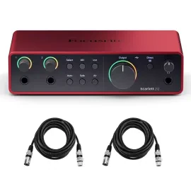 Focusrite Scarlett 2i2 4th Gen 2x2 USB Audio Interface w/ 2x 6' XLR Cables