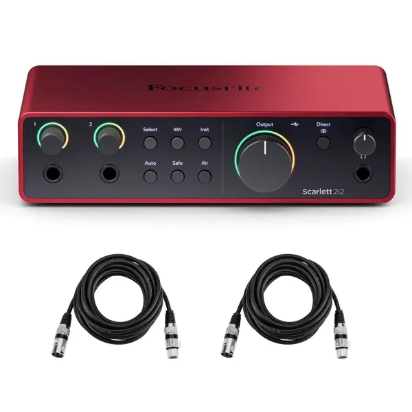 Focusrite Scarlett 2i2 4th Gen 2x2 USB Audio Interface w/ 2x 6' XLR Cables
