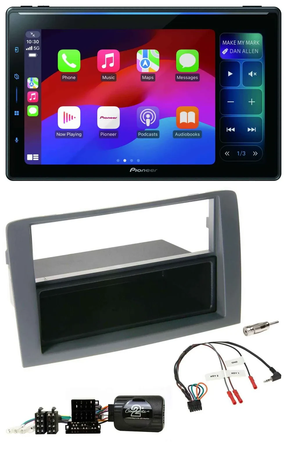 Pioneer Bluetooth DAB Lenkrad USB Autoradio für Fiat Idea 2006-2011 grau
