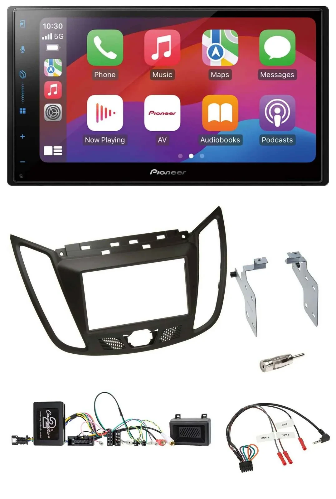 Pioneer DAB USB Lenkrad Bluetooth 2DIN Autoradio für Ford C-Max ab 11 braun