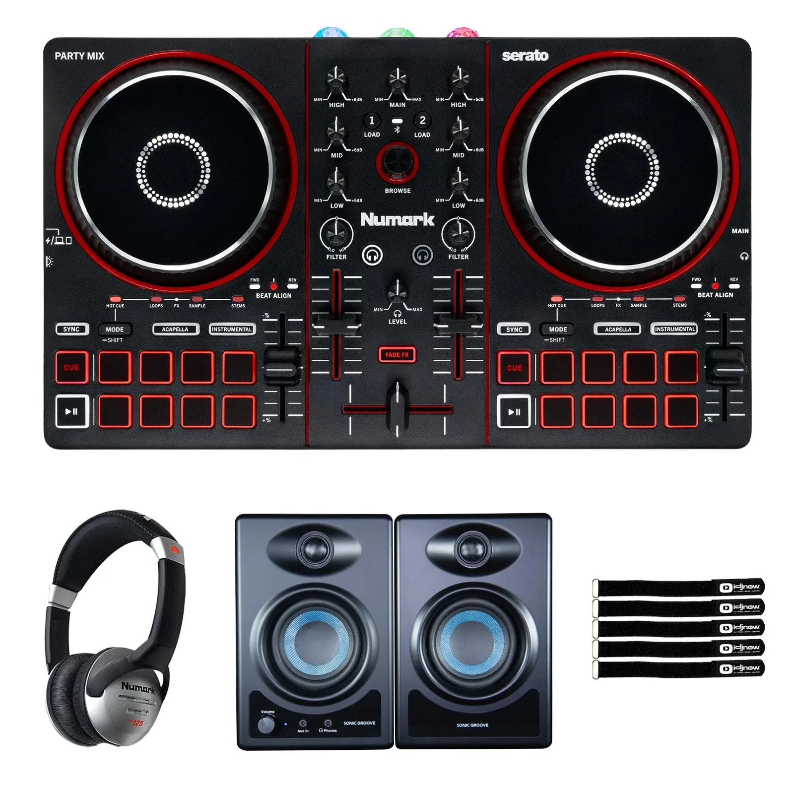 Numark Party Mix III 2 Channel Deck DJ Controller Starter Pack w Speakers