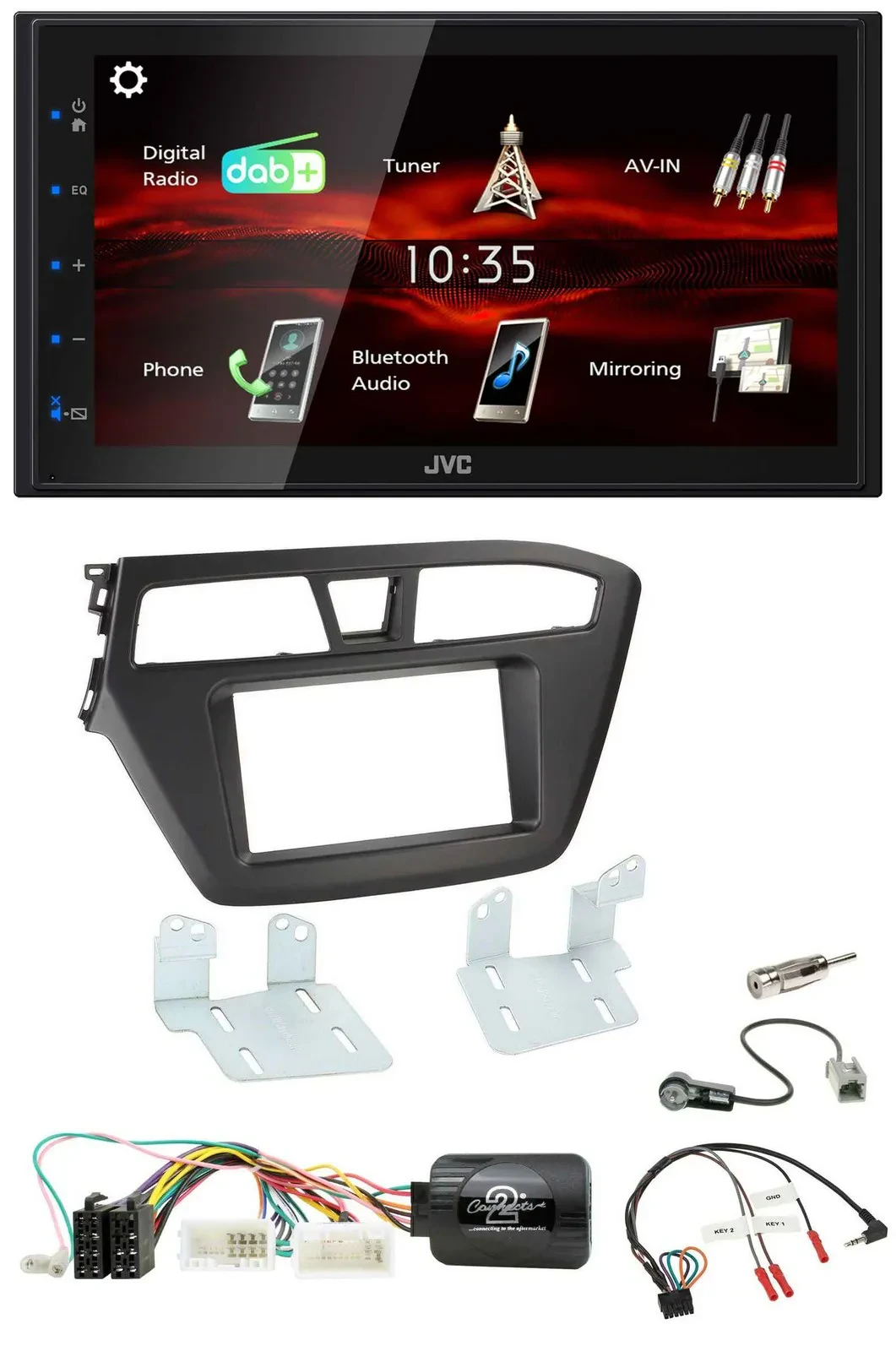 Автомагнитола JVC 2-DIN, USB, Bluetooth, DAB, для Hyundai i20 (с 2015)