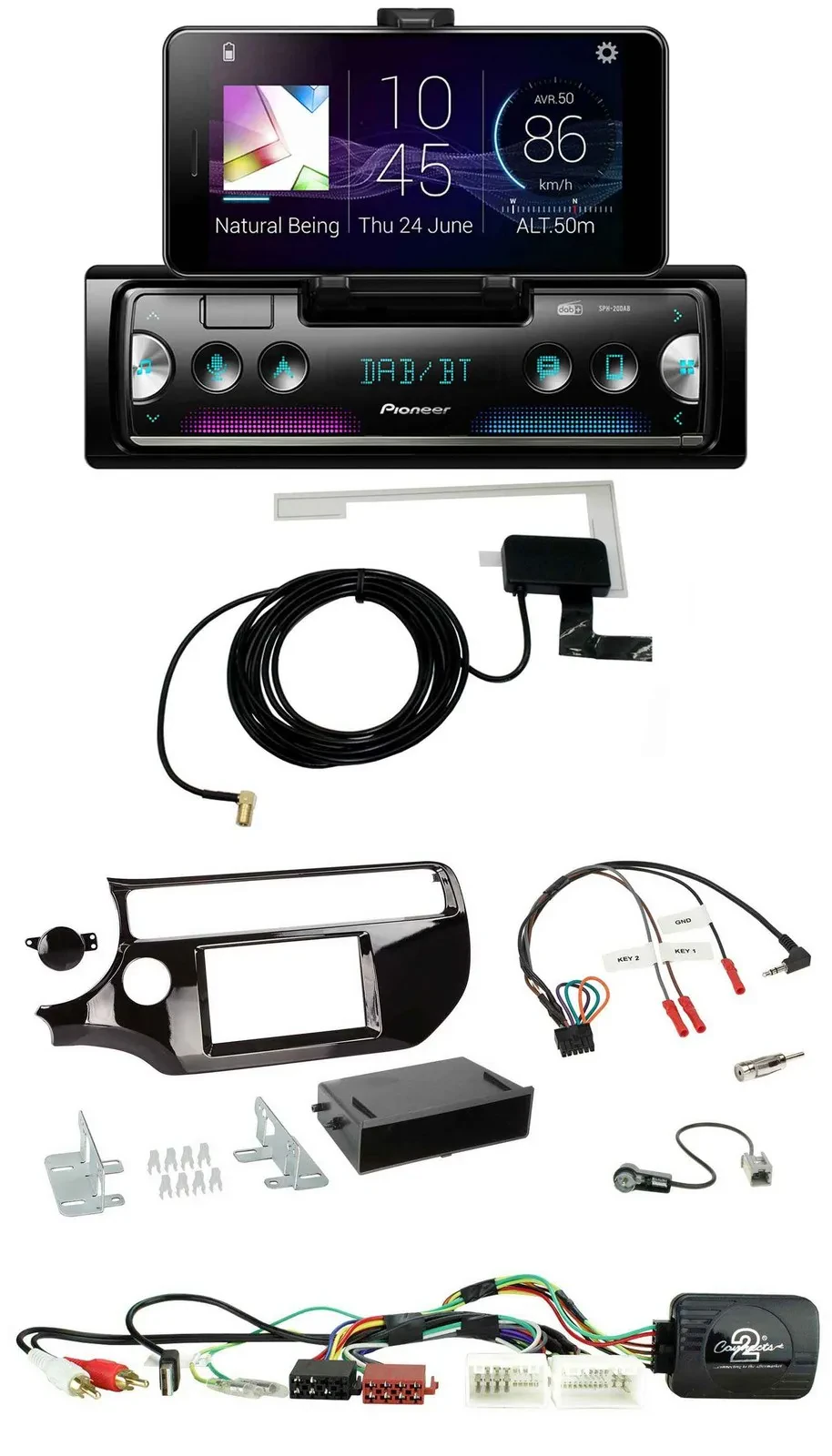 Автомагнитола Pioneer для Kia Rio UB (с 03/2015) DAB, Bluetooth, USB, совместима с кнопками на руле, черный piano black