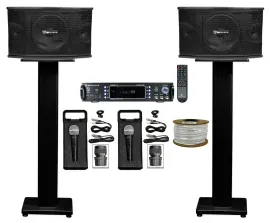 (2) Rockville KPS10 10" 1200w Karaoke/Pro Speakers+Bluetooth Amp+Stands+(2) Mics