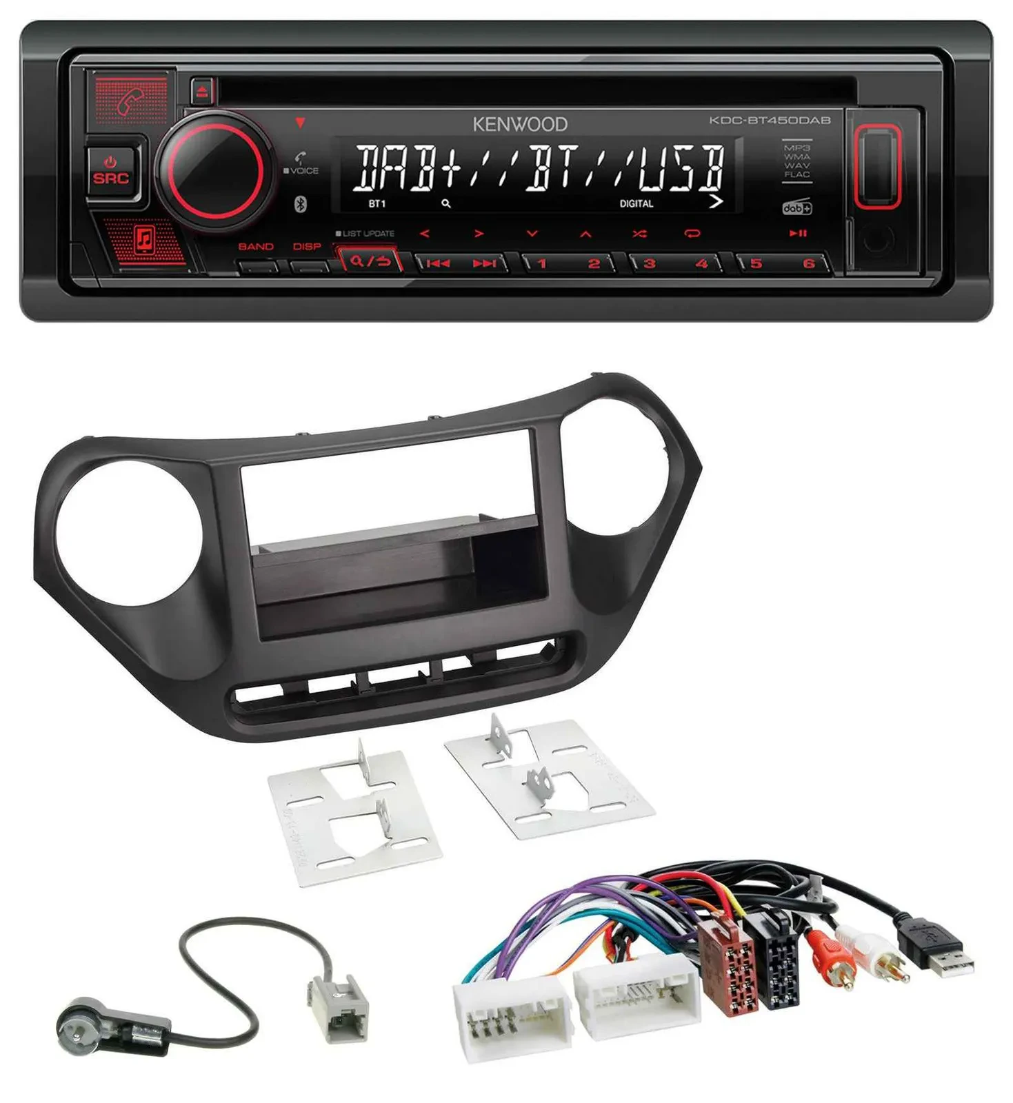 Kenwood MP3 CD USB Bluetooth DAB Autoradio für Hyundai i10 (ab 2013) AUX USB