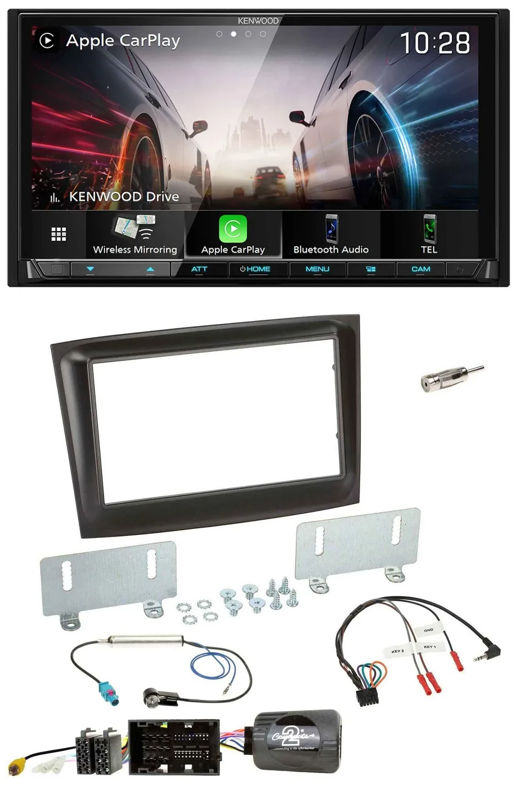 Kenwood Lenkrad 2DIN USB DAB Bluetooth Autoradio für Fiat Doblo ab 2015 schwarz