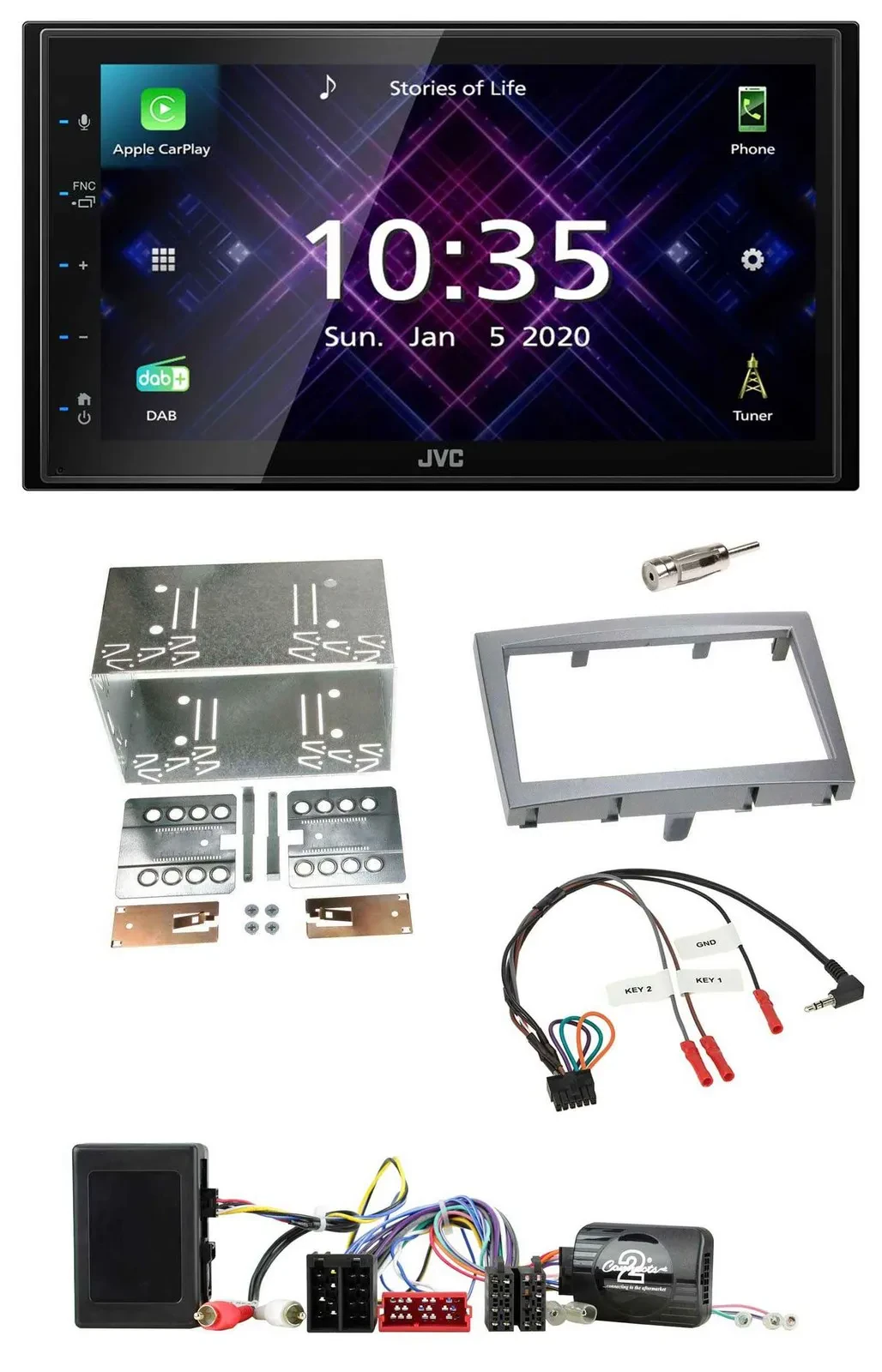 JVC DAB 2DIN Lenkrad Bluetooth USB Autoradio für Porsche 911 Boxster Cayman silb