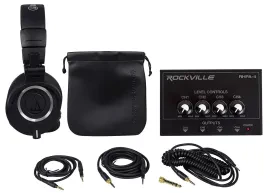 Наушники проводные студийные Audio-Technica ATH-M50X (набор) + 4-канальный усилитель для наушников