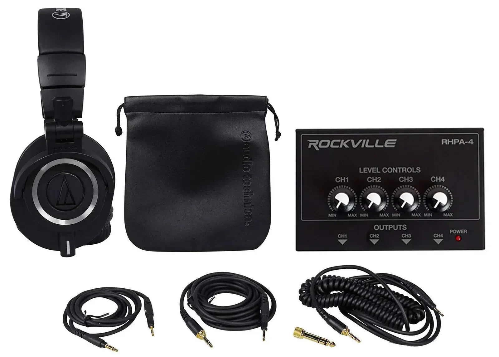 Наушники проводные студийные Audio-Technica ATH-M50X (набор) + 4-канальный усилитель для наушников