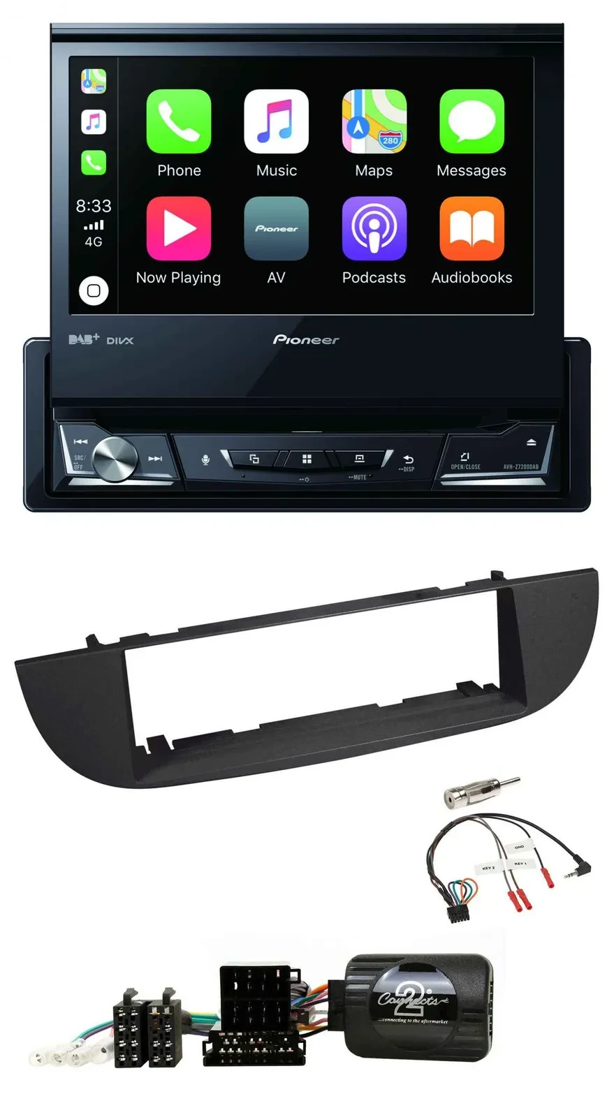 Pioneer DVD Bluetooth DAB USB Lenkrad Autoradio für Fiat 500 ab 2007 schwarz