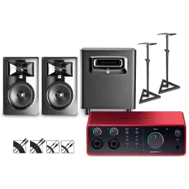 Focusrite Scarlett 4i4 Gen 4 with JBL 3 Monitors/LSR Sub/Stands/Cables 306MKII