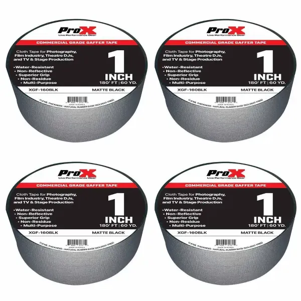 ProX XGF-160BLK 180FT 1" Black Commercial Grade Pro Audio Stage Gaffer Tape 4 Pk