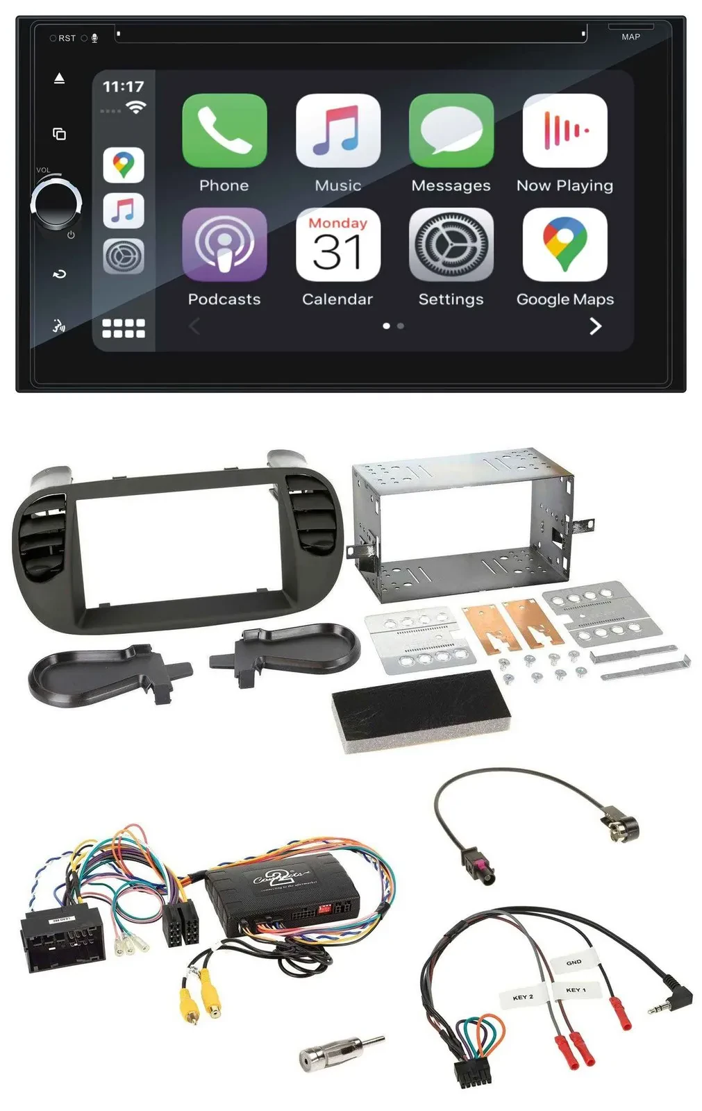Blaupunkt DAB Lenkrad TMC Bluetooth USB 2DIN Navigation für Fiat 500 14-15 soft