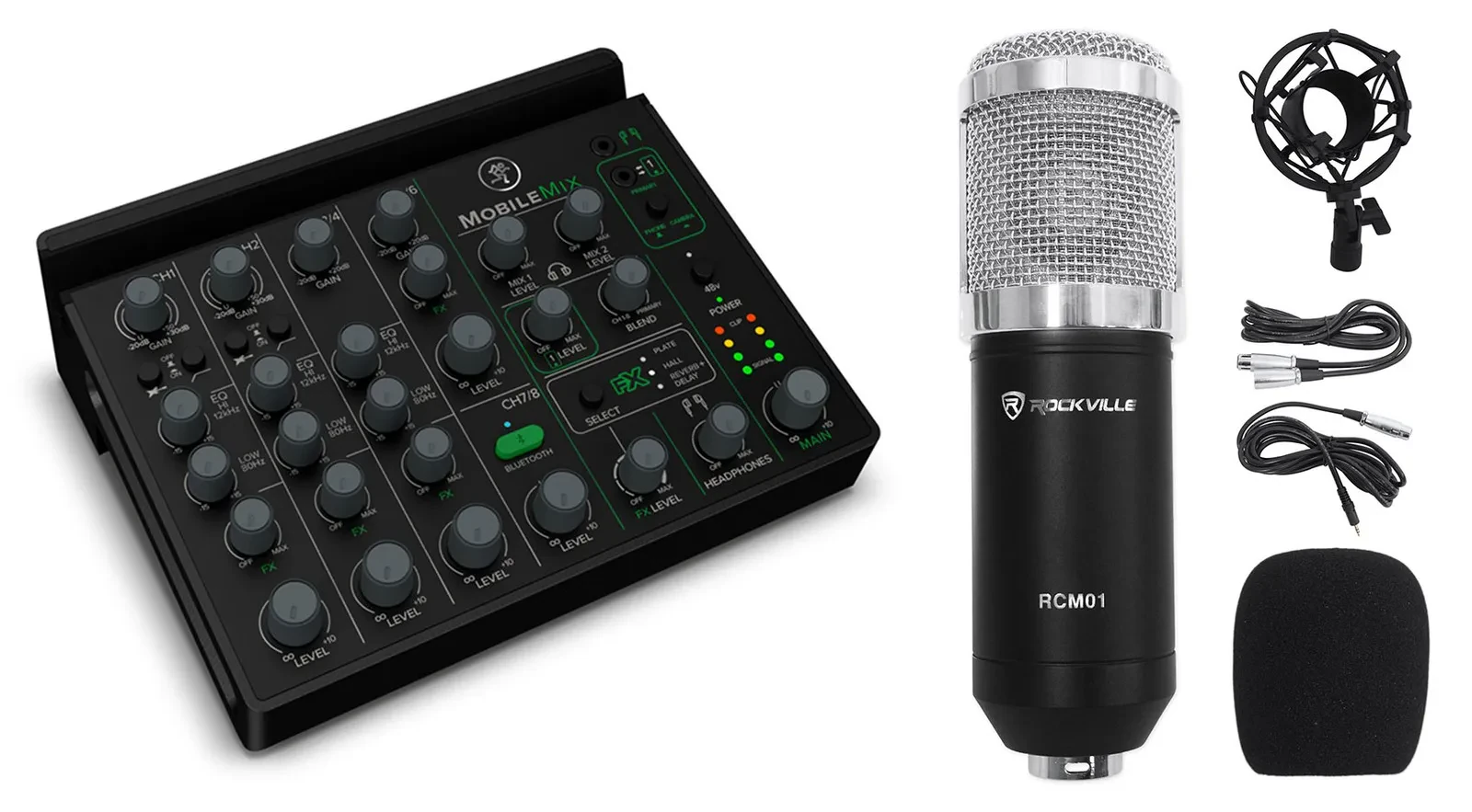 Микшер для стриминга Mackie MobileMix USB, аккумуляторный, для телефона/планшета (набор) с микрофоном RCM01