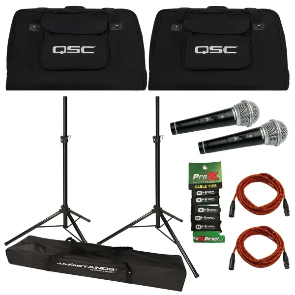 QSC K12TOTE K12 Speaker Tote Bag Carry Cases Pair w Stands Microphones Cables