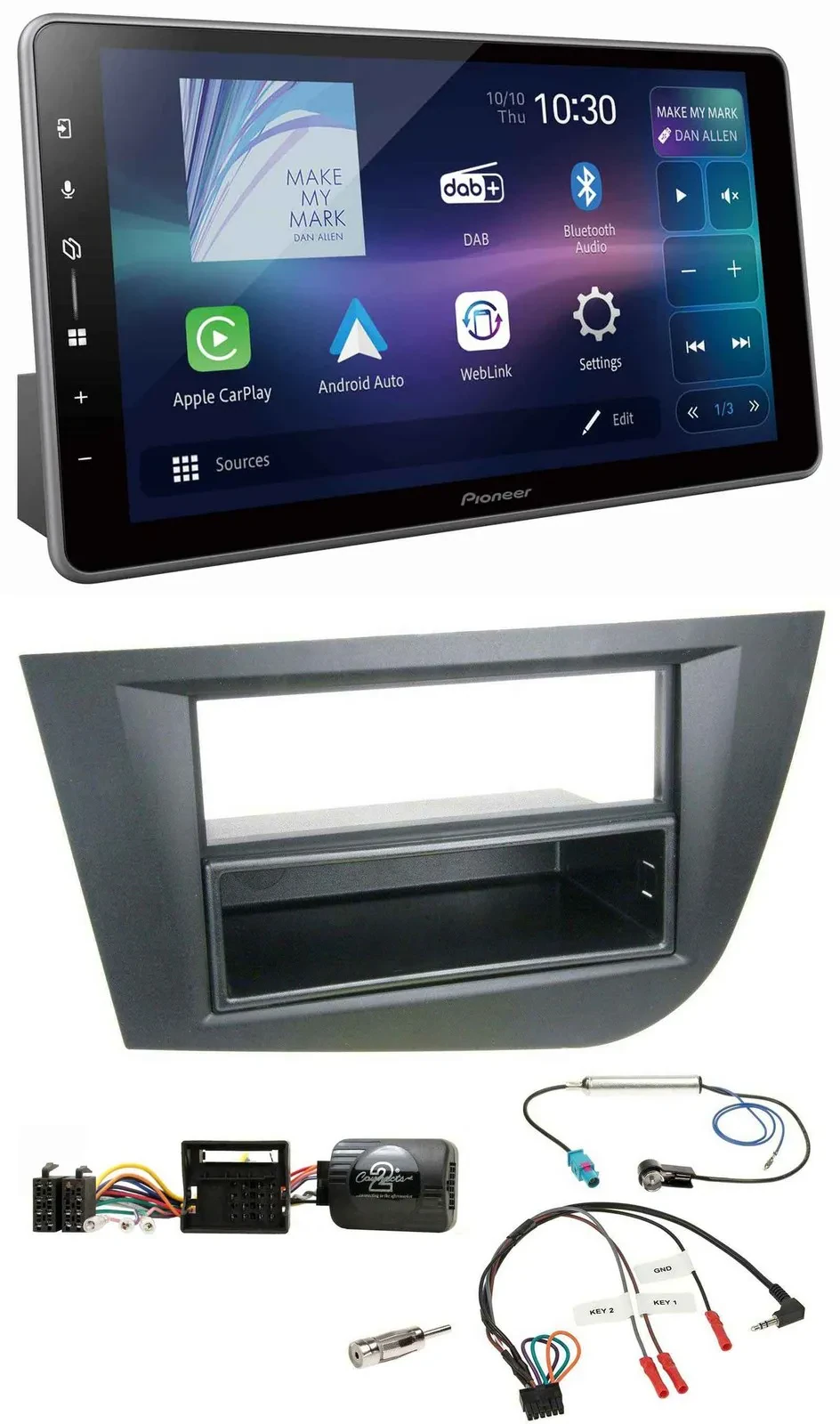 Автомагнитола Pioneer Bluetooth USB DAB для Seat Leon (2005–2010) черная