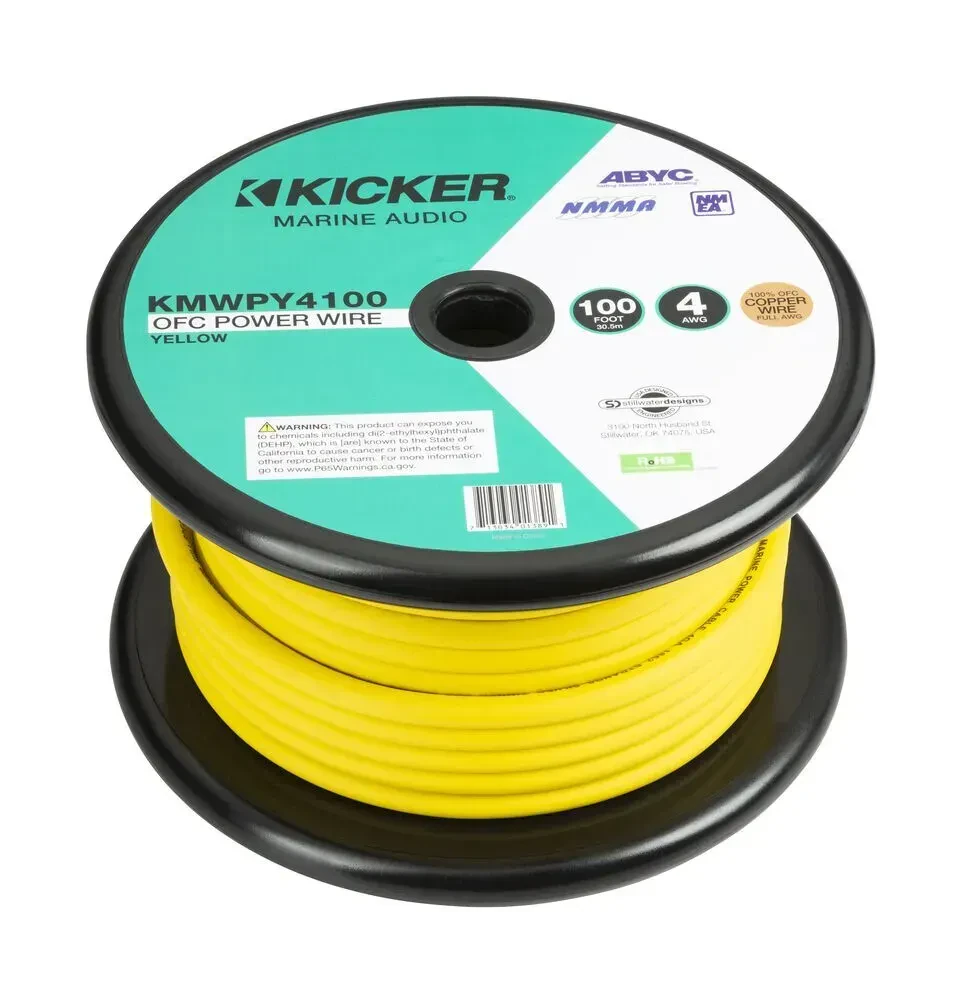 Кабель в бухте для морских установок Kicker KMWPY4100 4 AWG, 100 ft, желтый