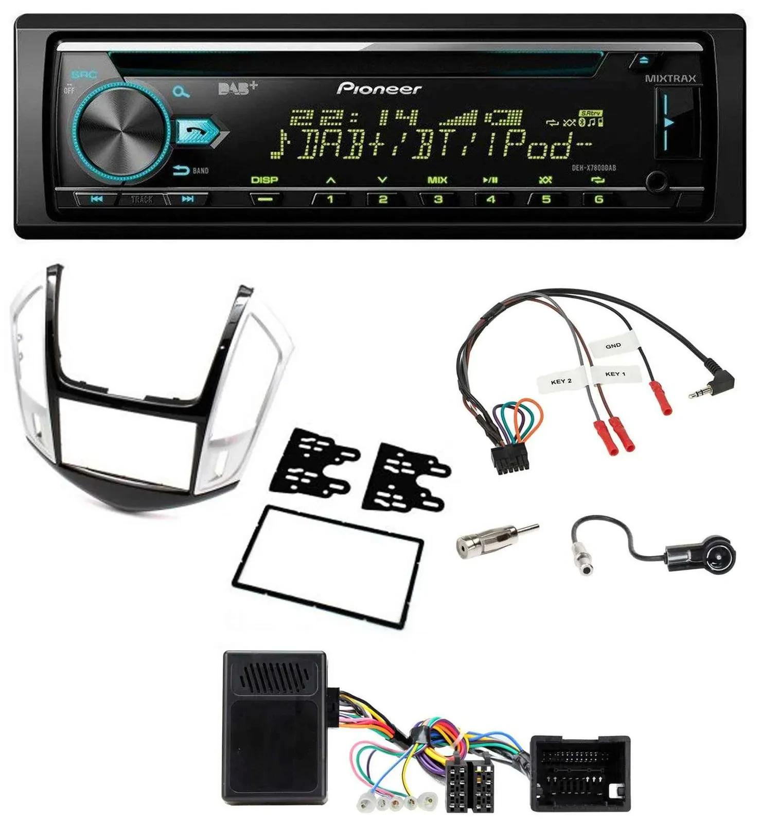 Автомагнитола для Chevrolet Cruze 2011–2016 Pioneer DAB, CD, USB, Bluetooth, серебристая, совместимая с кнопками на руле