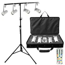 Chauvet DJ EZpin Pack 4 Battery Powered Pinspot Spot Lights w Stand Remote Ca...