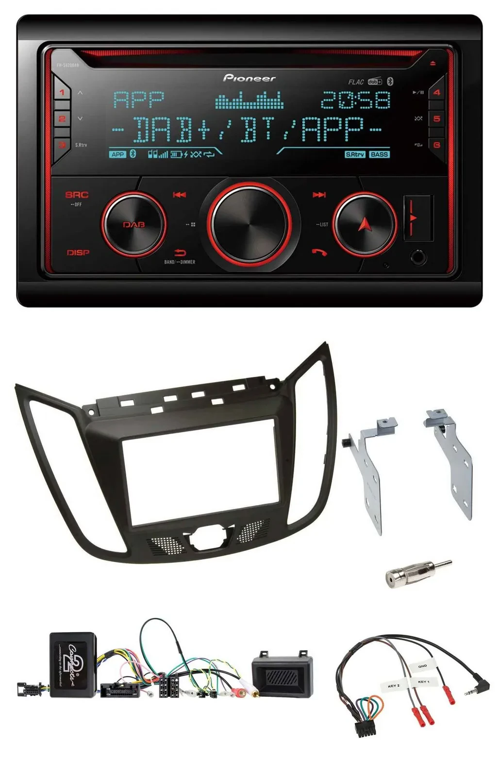 Pioneer 2DIN DAB Lenkrad Bluetooth USB CD Autoradio für Ford C-Max ab 11 braun
