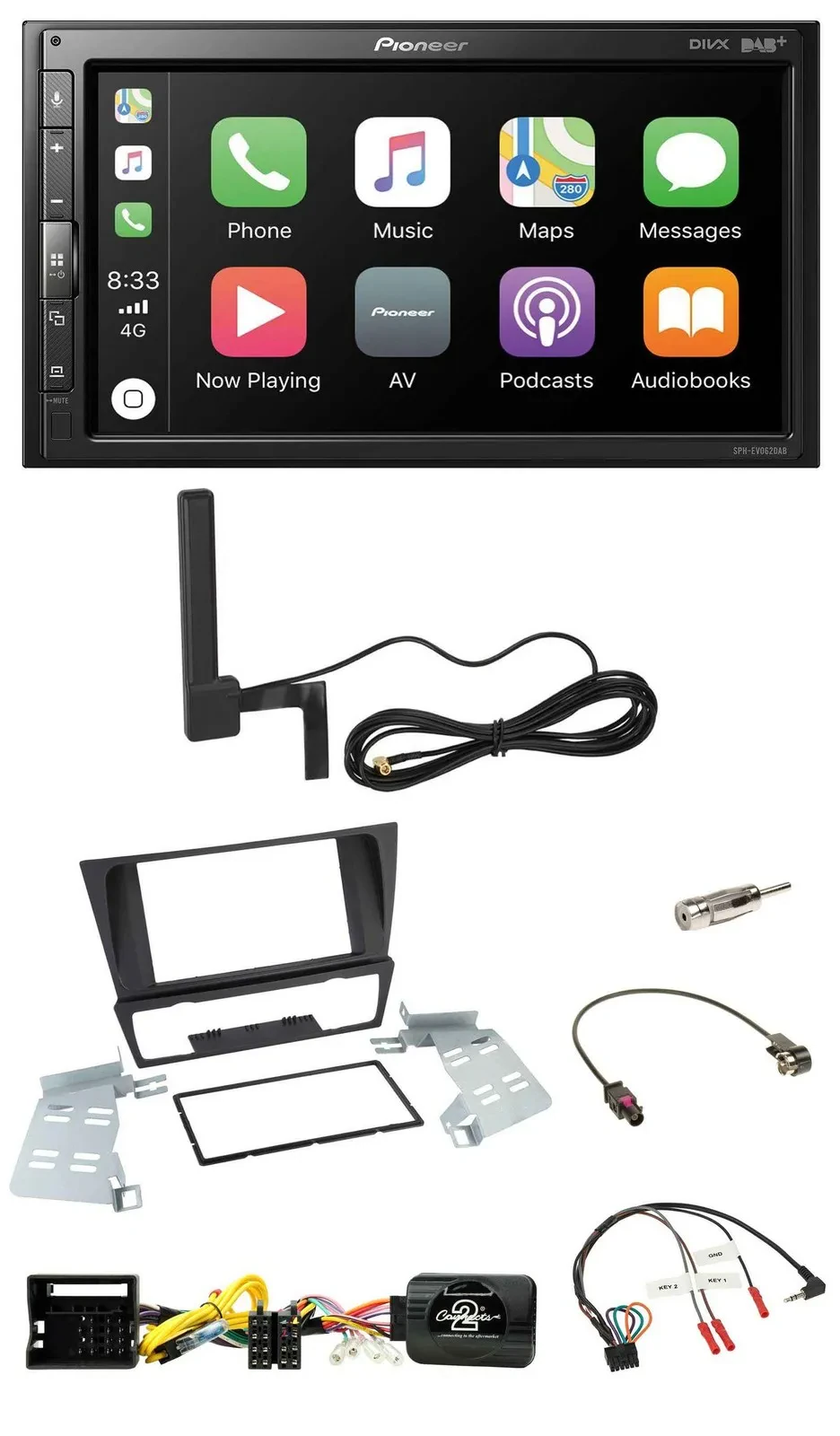 Pioneer USB 2DIN Bluetooth DAB Lenkrad Autoradio für BMW 3er E92 E93 E90 E91 ohn