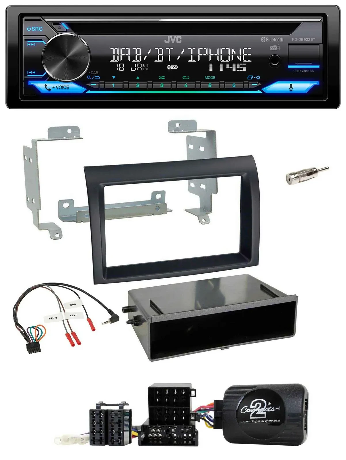 JVC Bluetooth Lenkrad USB DAB CD Autoradio für Fiat Ducato 06-08 schwarz