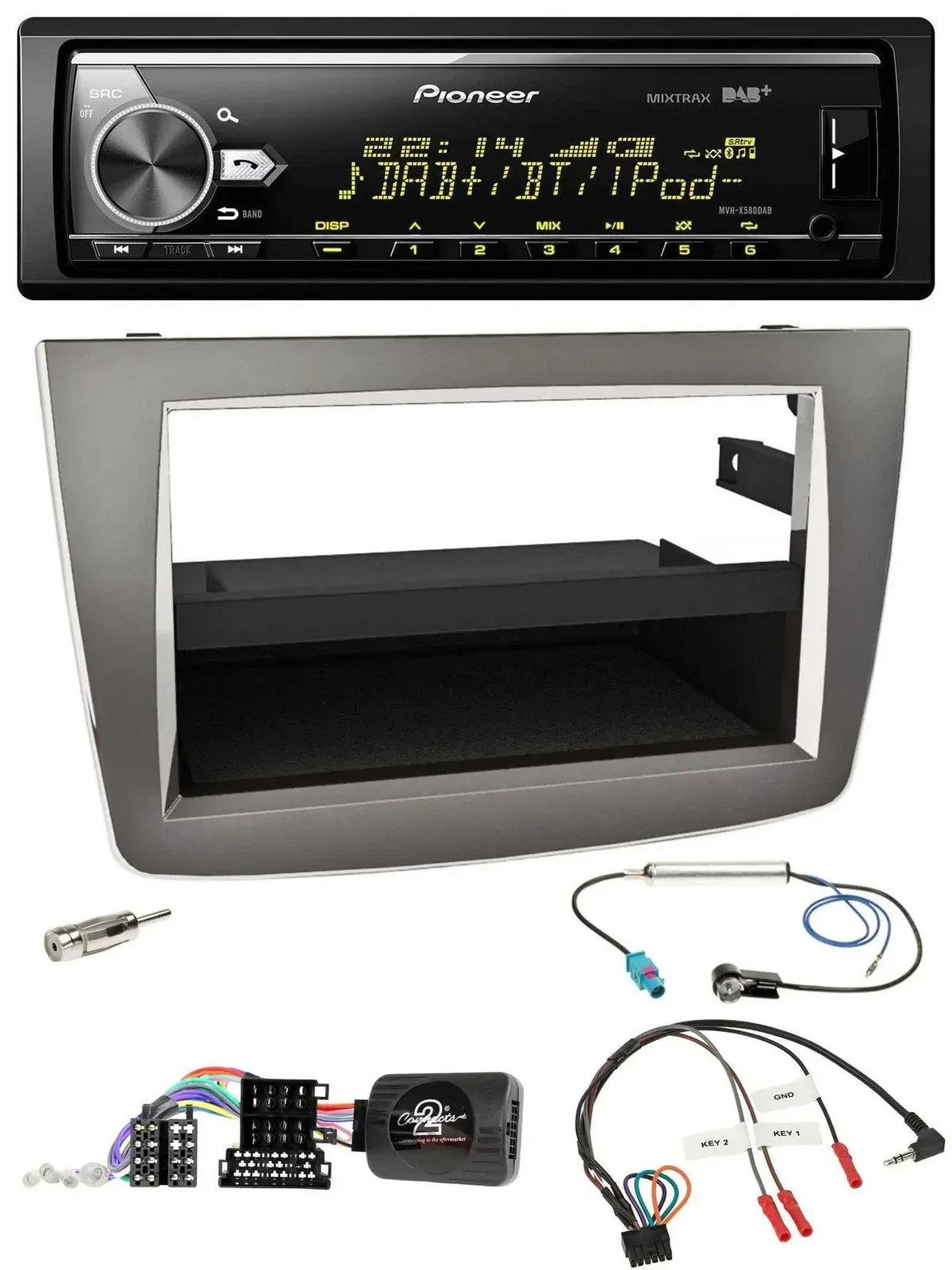 Автомагнитола Pioneer Bluetooth, USB, DAB, поддержка кнопок на руле, для Alfa Romeo MiTo 955 (2008–2014), серебристая