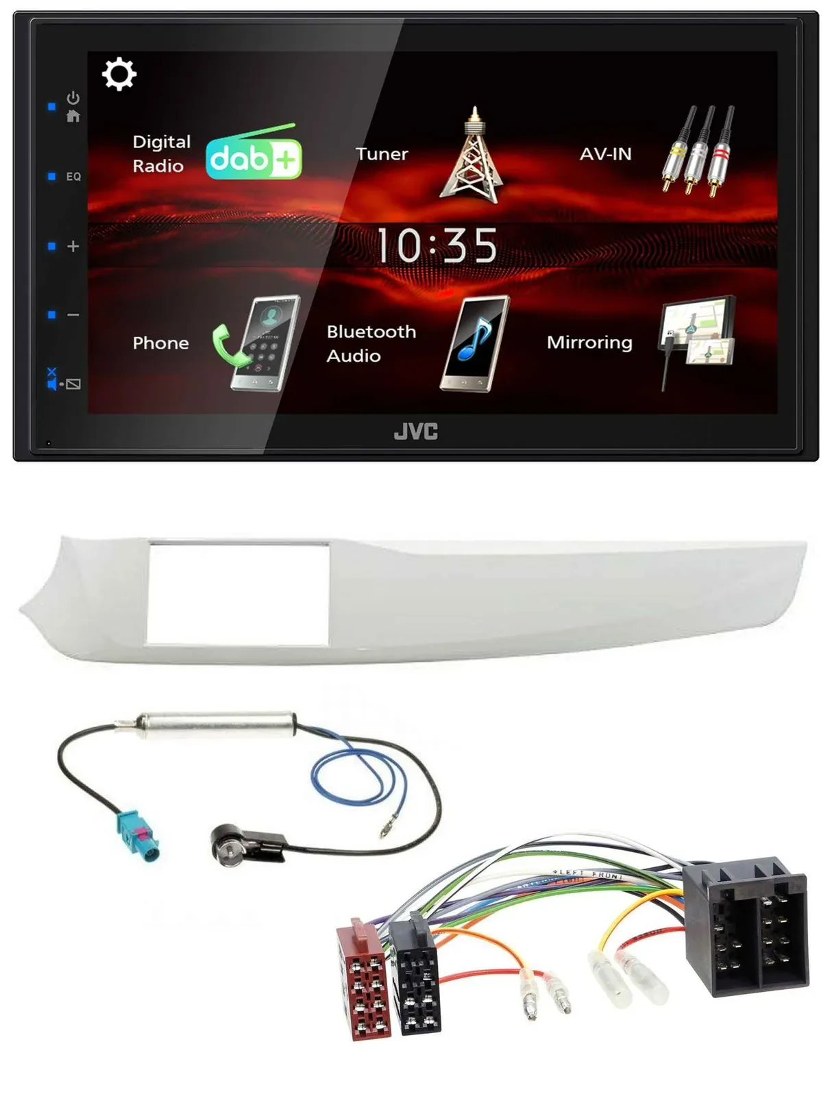 Автомагнитола JVC 2-DIN USB Bluetooth MP3 DAB, белый, для Alfa Romeo Giulietta 2010–2013