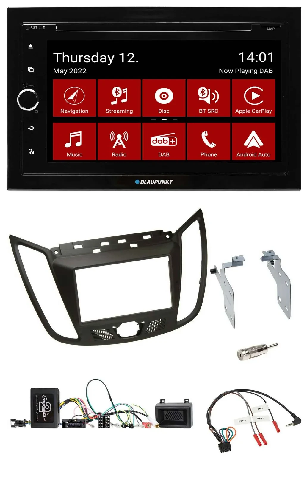 Blaupunkt Lenkrad DVD Bluetooth DAB 2DIN USB Autoradio für Ford C-Max ab 11 brau