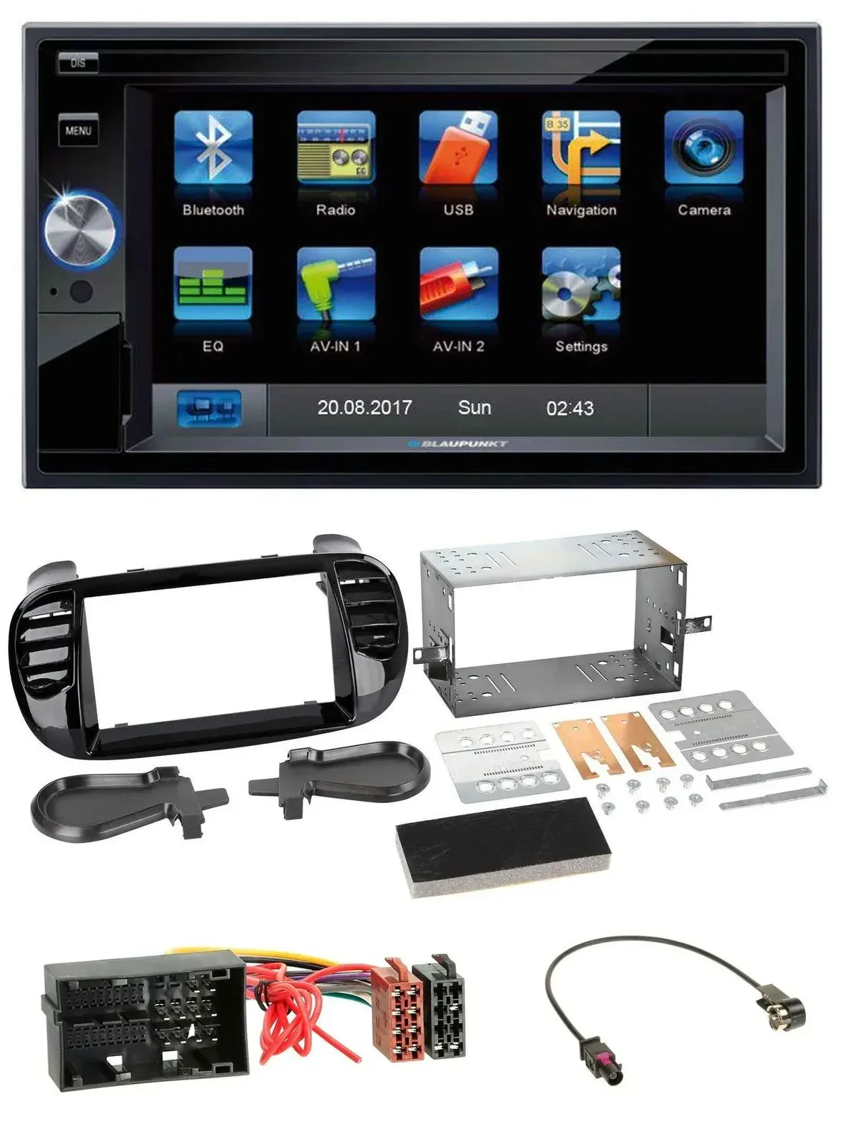 Blaupunkt SD Bluetooth 2DIN MP3 USB AUX Autoradio für Fiat 500 (ab 12) schwarz