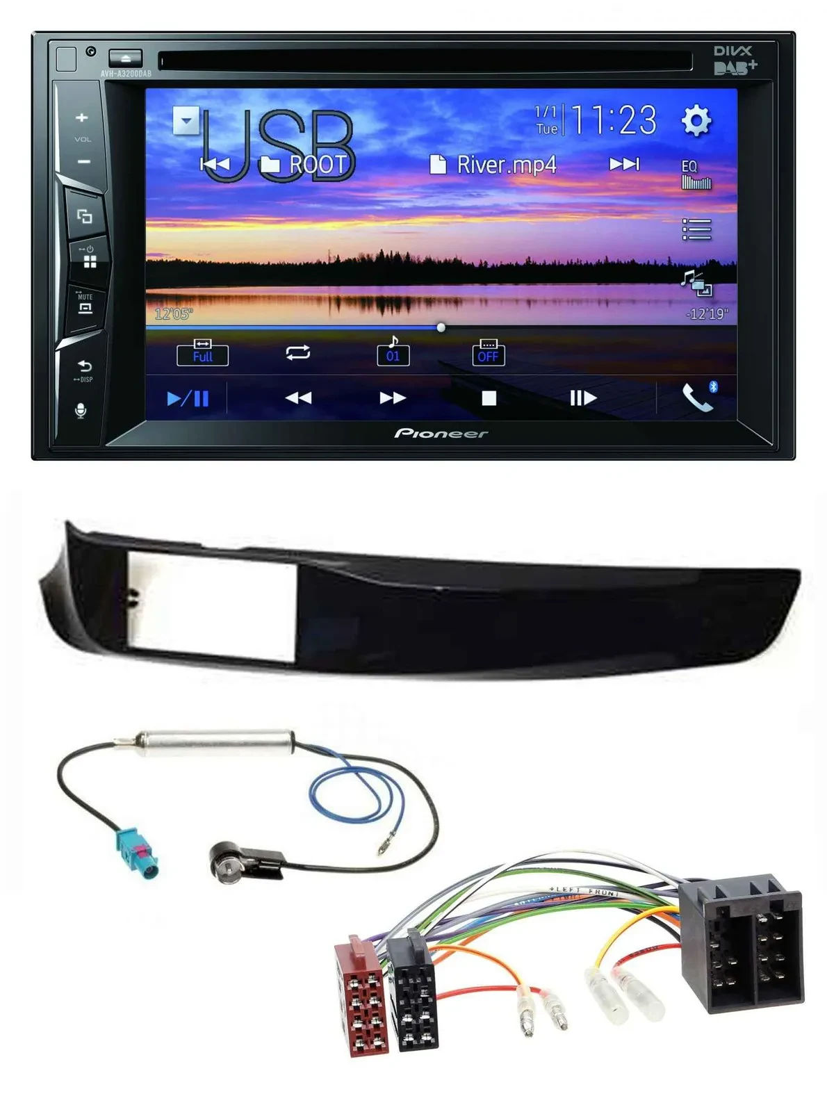 Автомагнитола Pioneer 2-DIN, Bluetooth, USB, DVD, DAB, MP3, для Alfa Giulietta, чёрный глянцевый