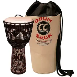 Джембе Sawtooth Harmony 12" Hand Carved Spirit Design Rope Satin Blk Djembe w/Carry Bag