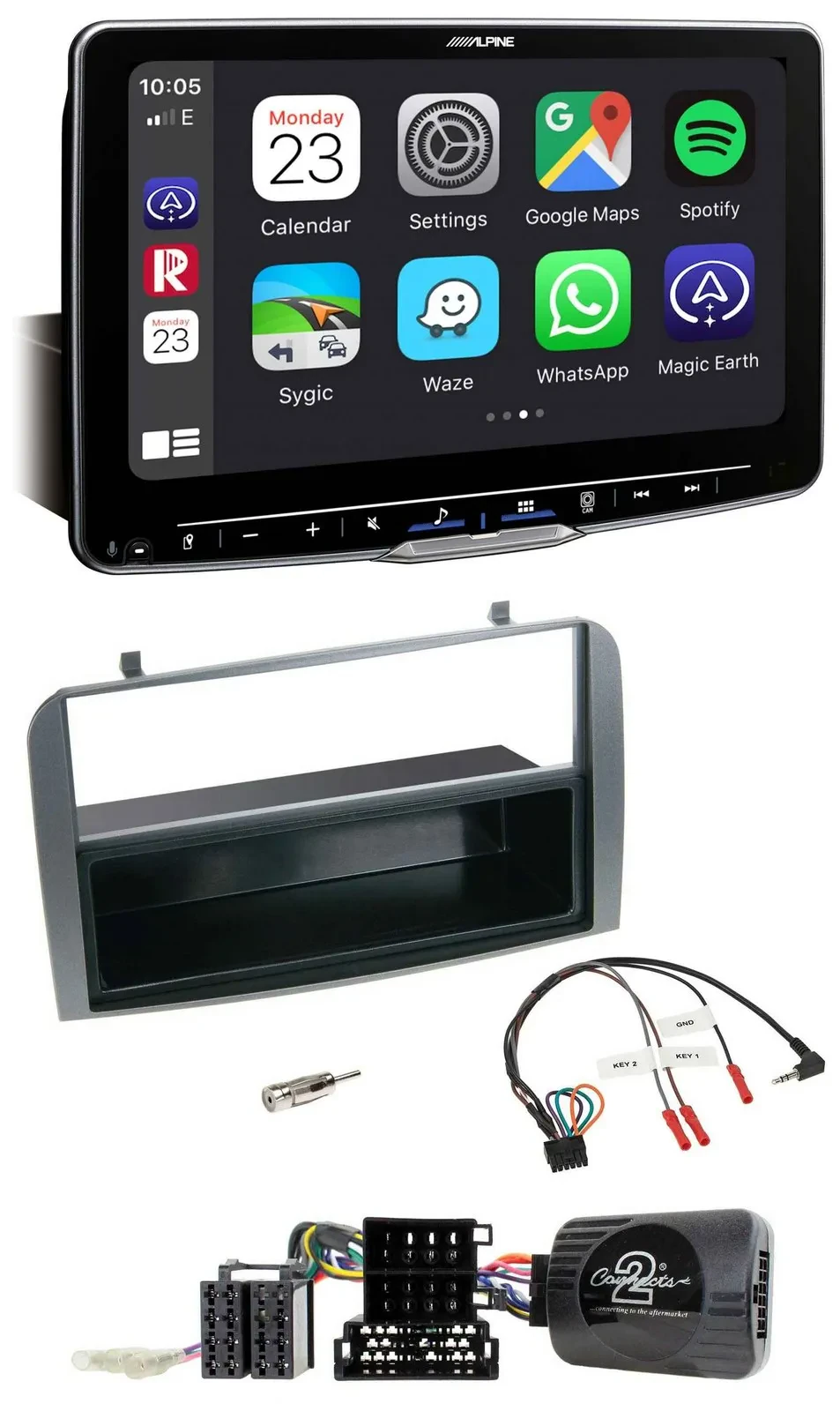 Автомагнитола Alpine Bluetooth USB DAB для Alfa Romeo 147/GT 2007–2010, антрацит, совместима с кнопками на руле