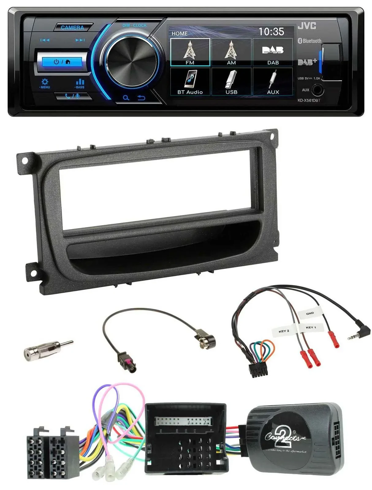 JVC Bluetooth Lenkrad USB DAB Autoradio für Ford Mondeo S-Max Can 07-14 schwarz