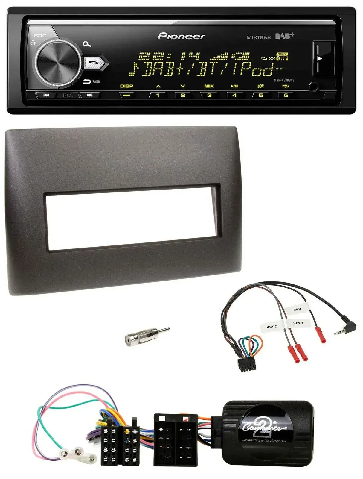 Автомагнитола Pioneer Bluetooth, USB, DAB, поддержка кнопок на руле, для Fiat Stilo (2001–2007), черная
