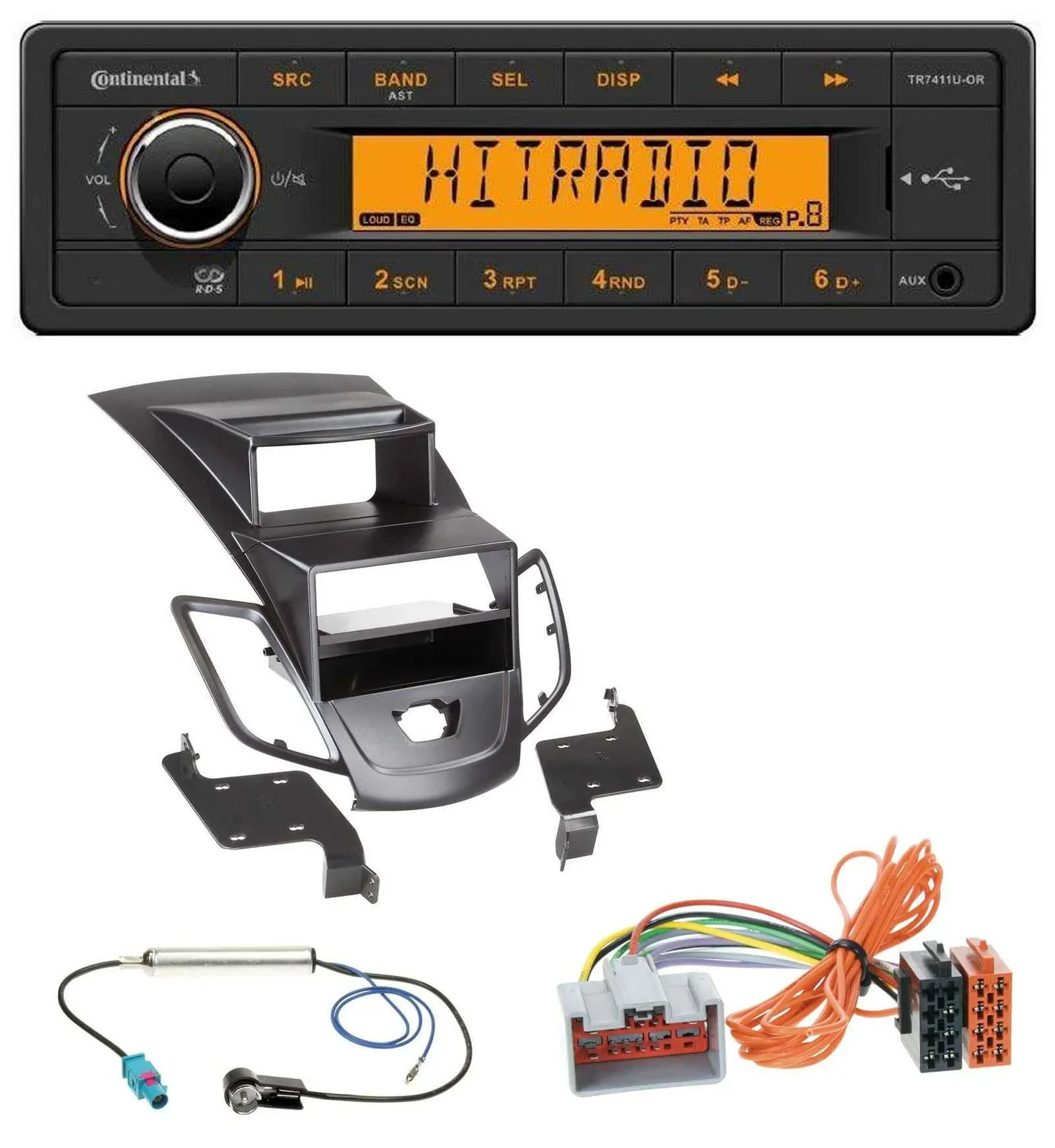 Continental 1DIN USB AUX MP3 Autoradio für Ford Fiesta 08-10 Display schwarz