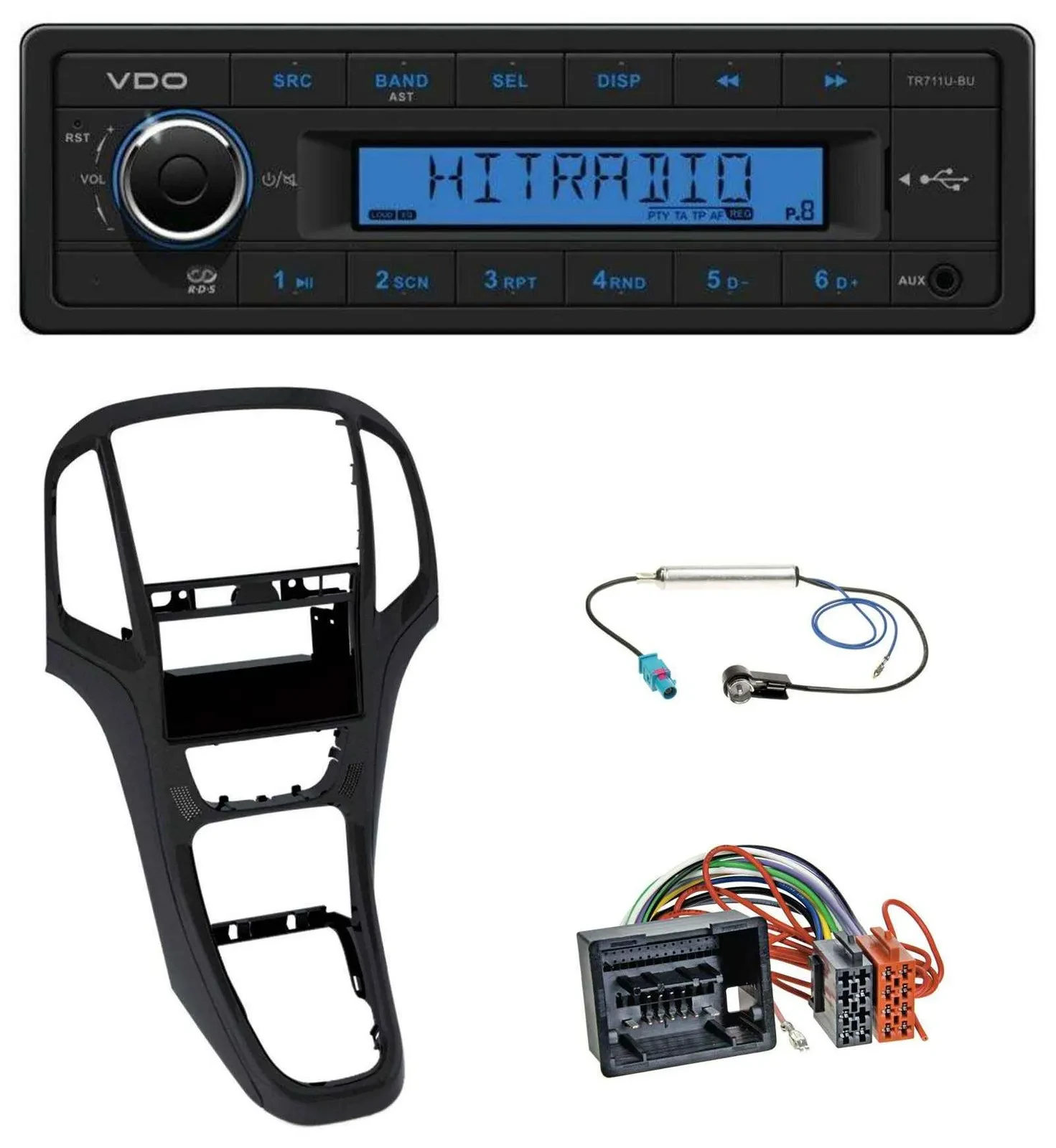 VDO AUX 1DIN MP3 USB Autoradio für Opel Astra J ab 2009 Perl schwarz