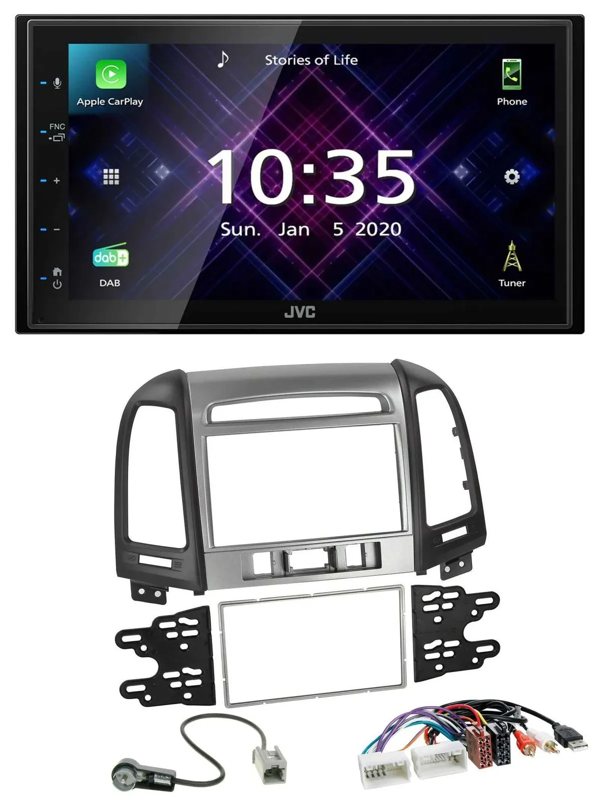 Автомагнитола для Hyundai Santa Fe JVC 2-DIN DAB, Bluetooth, USB, AUX