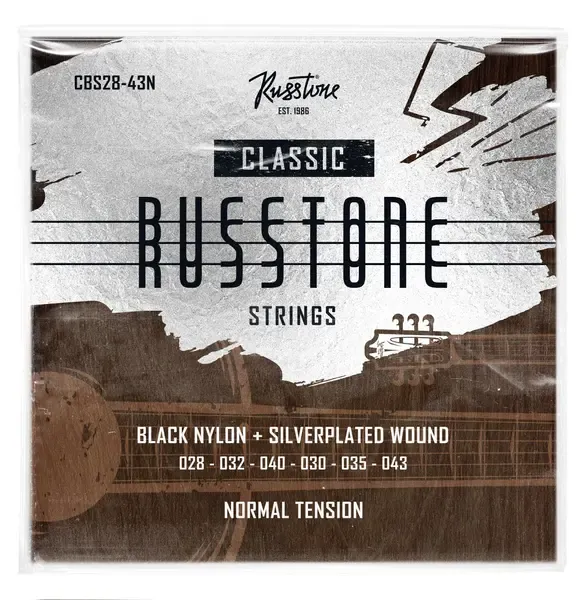 Russtone CBS28-43N - Струны для классической гитары, Серия: Black Nylon, Обмотка: посеребрёная, Натяжение: среднее, Калибр: 28-32-40-30-35-43.