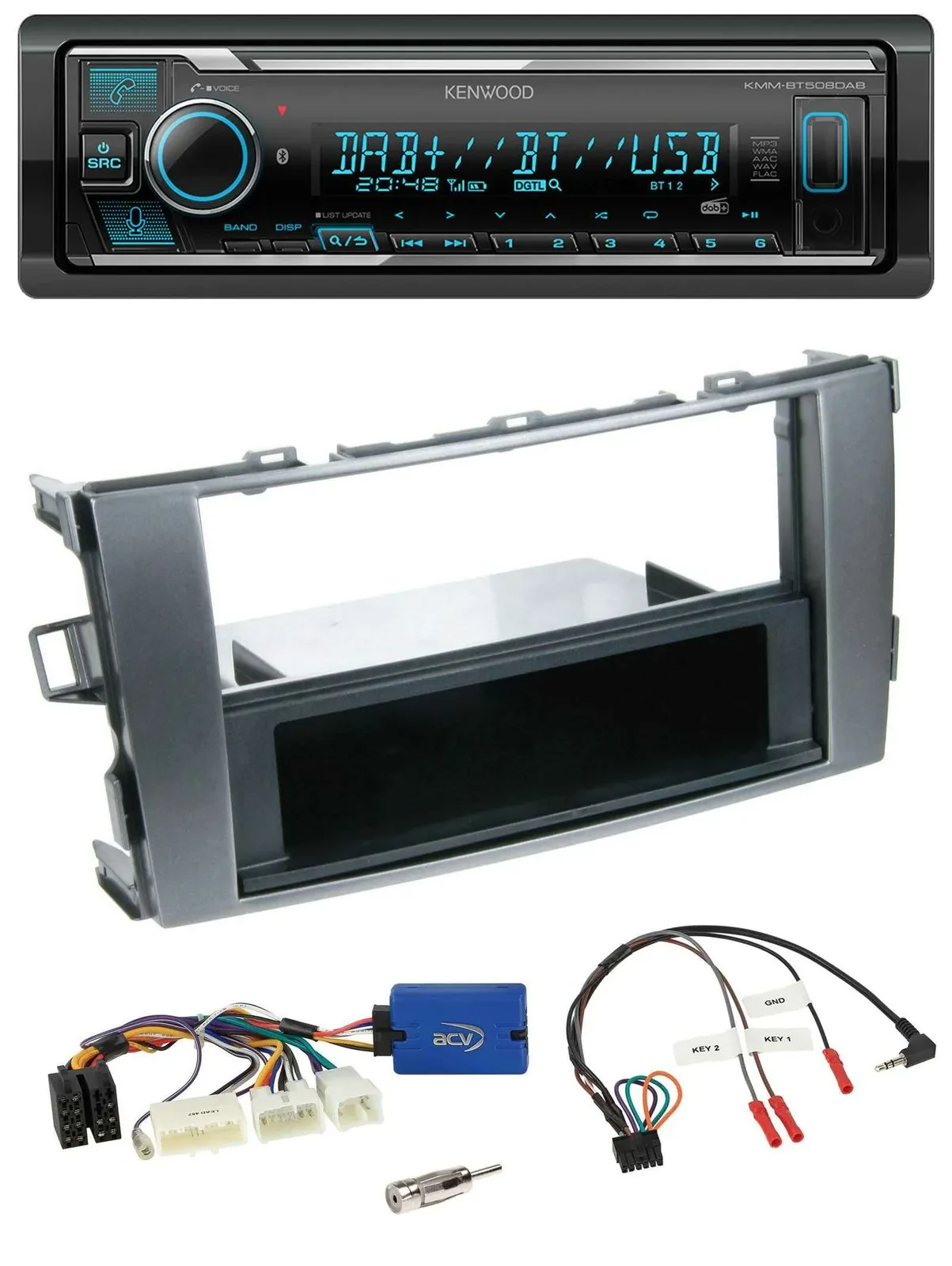 Автомагнитола Kenwood Bluetooth, DAB, USB, для Toyota Auris 2011–2012, антрацит
