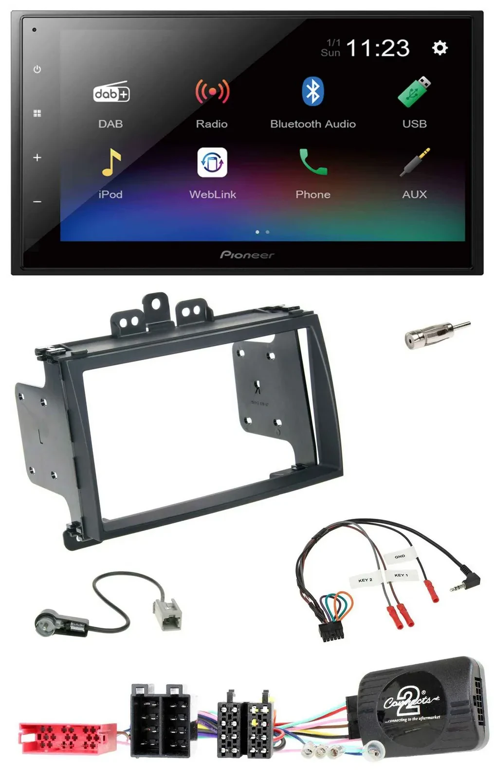 Pioneer USB Bluetooth DAB 2DIN Lenkrad Autoradio für Hyundai i20 09-12 schwarz