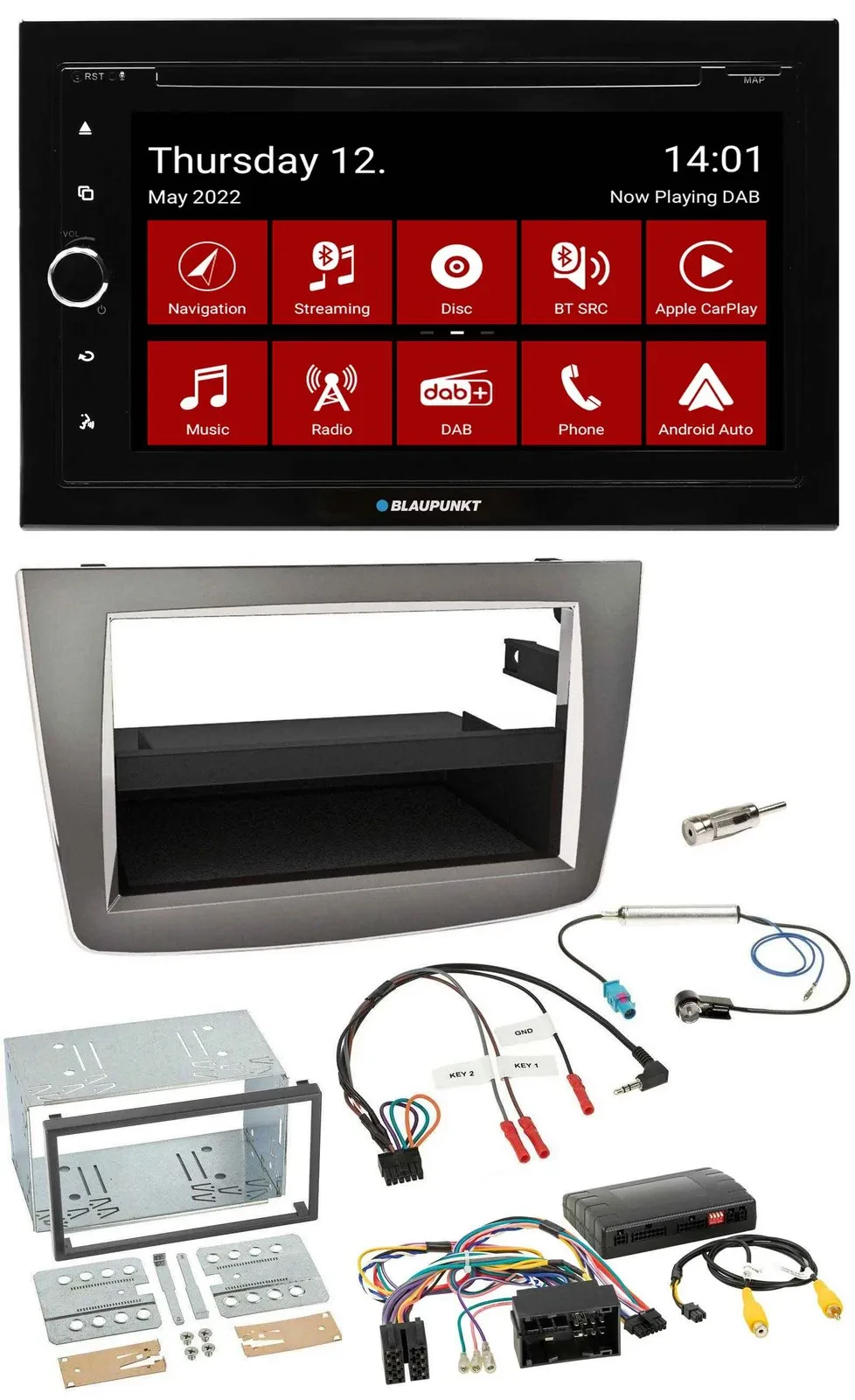 Blaupunkt Lenkrad DVD Bluetooth DAB 2DIN USB Autoradio für Alfa Romeo Mito silbe