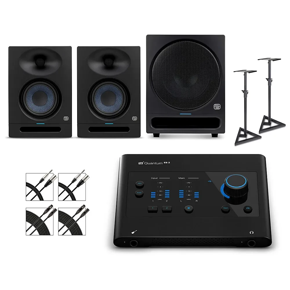 Студийный комплект PreSonus Quantum ES2 + Eris (2nd Gen, пара) + Eris Pro Sub 10 (набор) с кабелями и стойками
