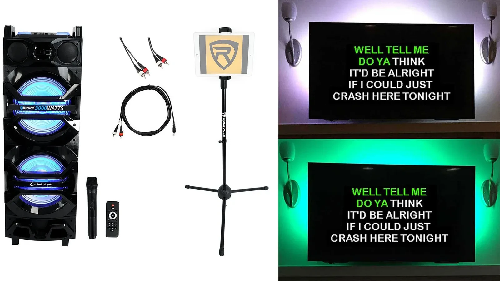 Technical Pro 3000w Bluetooth Rechargeable Karaoke Machine System+LED's+Stand