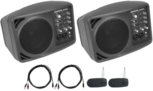 (2) Mackie SRM150 Powered Active PA Monitor Speakers w/Wireless Linking SRM-150